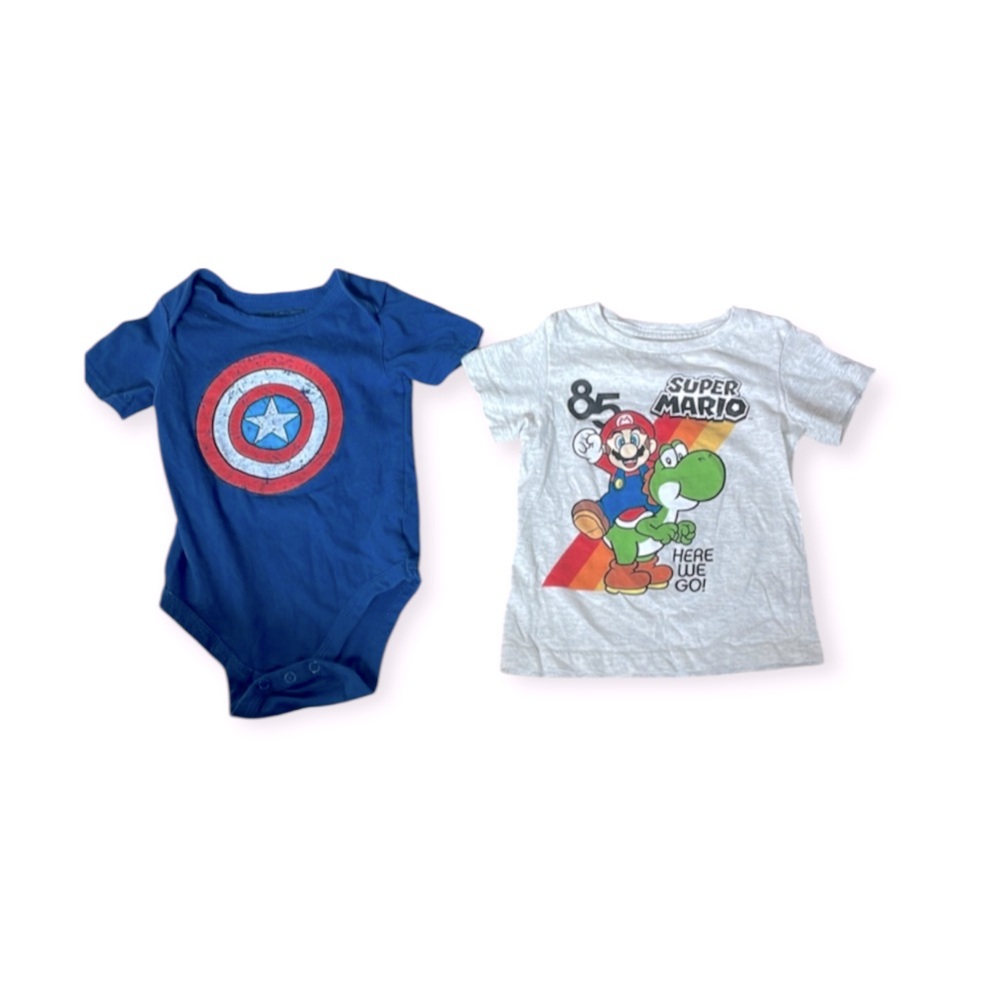 Captain American And Mario Graphic Tee Onesie Bundle